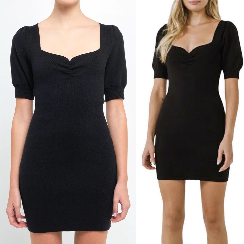 Chic Black Puff Sleeve Mini Dress